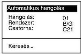 Automatikus hangolás Hangolás: 01 Rendszer: B/G Csatorna: C21 Keresés...