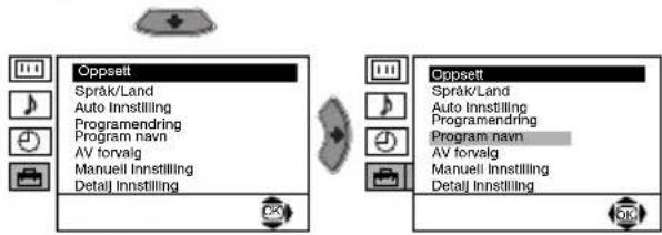 Oppsett Språk/Land Auto Innstilling Programendring Program navn AV forvalg Manuell Innstilling Detalj Innstilling Oppsett Språk/Land Auto Innstilling Programendring Program navn AV forvalg Manuell Innstilling Detalj Innstilling