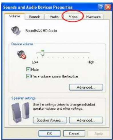 Sounds and Audio Devices Properties Volume Sounds Audio Voice Hardware SoundMAX HD Audio Device volume Low High Muto Piece volume icon in the taskbar Advanced... Speaker settings Use the settings below to change individual speaker volume and other settings. Speaker Volume... Advanced... OK Cancel Apply