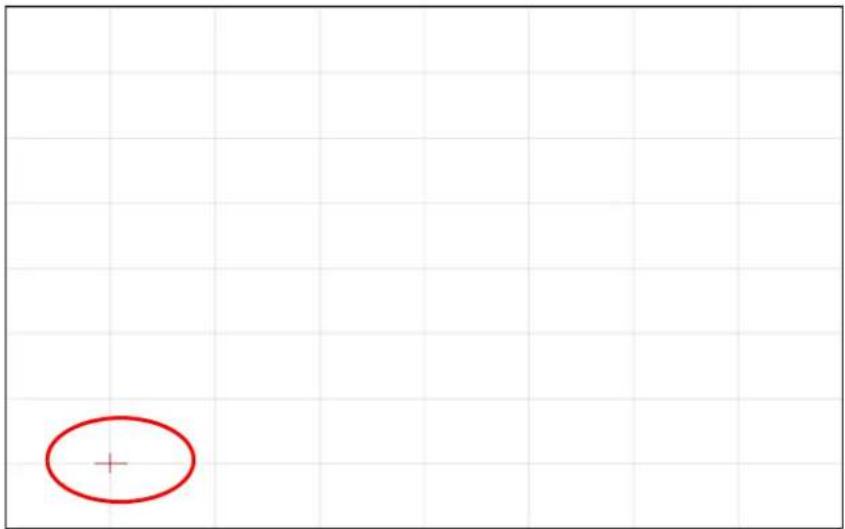 Blank grid paper with a red oval containing a plus sign in the bottom-left corner.