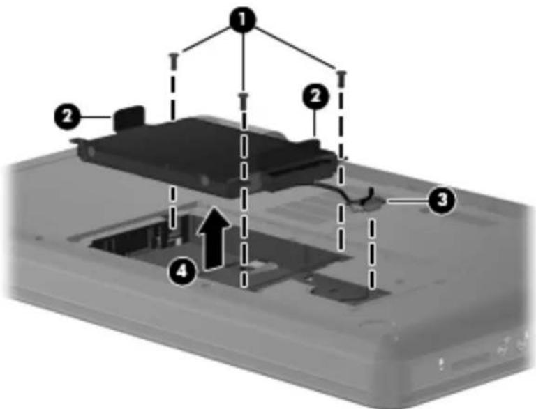 Diagram of a computer monitor internal structure with numbered components and an upward arrow indicating motion or assembly.