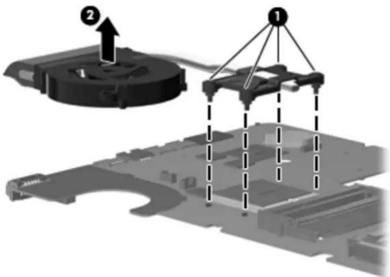 Diagram showing a mechanical assembly with labeled components and structural connections, including numbered parts 1 and 2.
