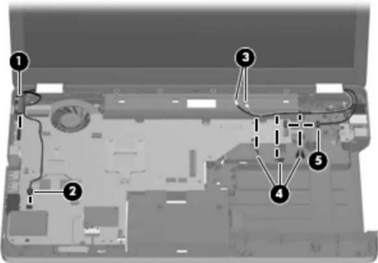 Laptop interior diagram with numbered annotations pointing to different components