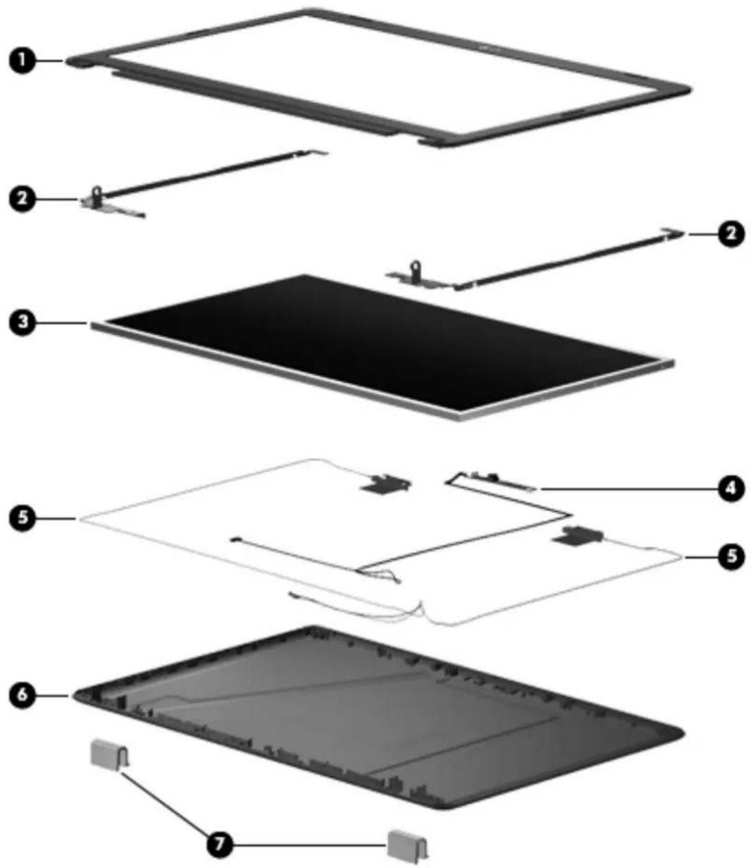 Exploded view diagram of a tablet device with numbered parts for identification