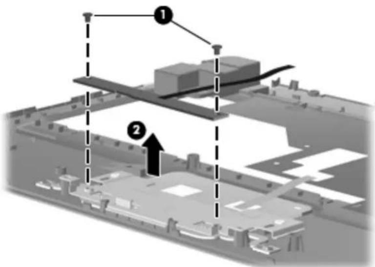 Diagram showing two labeled components (1 and 2) in a mechanical or architectural layout with arrows indicating movement or assembly.