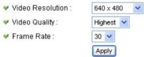 Video Resolution : 640 x 480 Video Quality : Highest Frame Rate : 30 Apply