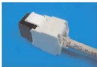 Close-up of a white USB cable connector against a blue background (no text or symbols visible)