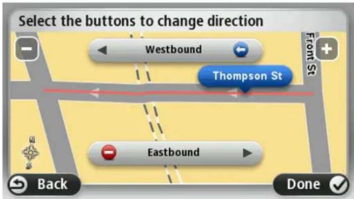 Select the buttons to change direction Westbound Thompson St Eastbound Back Done