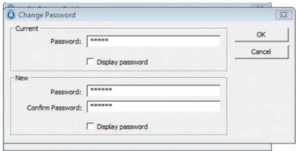 Change Password Current Password: ****** □ Display password New Password: ****** Confirm Password: ****** □ Display password OK Cancel