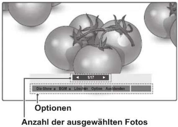 M/17 Dia-Show a BGM a Löschen Option Ausblenden Optionen Anzahl der ausgewählten Fotos