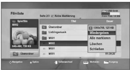 Filmliste Seite 2/3 Keine Markierung Spiefilm M002 840x480, 720 KB Überordner Titel Überordner Lieblingsmusik M001 M002 M001 M001 Dauer 1366x768, 125 KB Wiedergeben Alle markieren Löschen Schließen 01:30:20 Navigation Option Seilenwachelt Page Merkien Mio Ausgang