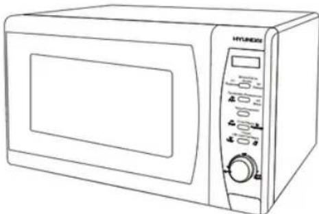 Line drawing of a standard microwave oven with control panel and door (no text or symbols)
