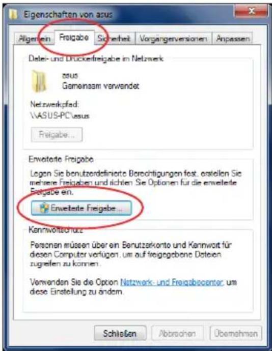 ASUS O!Play Gallery - So geben Sie Dateien unter Windows®7 frei: - 1