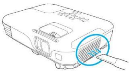Line drawing of a projector with a magnified inset showing the blade and handle (no text or symbols)