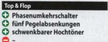 Top & Flop + Phasenumkehrschalter + fünf Pegelabsenkungen + schwenkbarer Hochtöner -