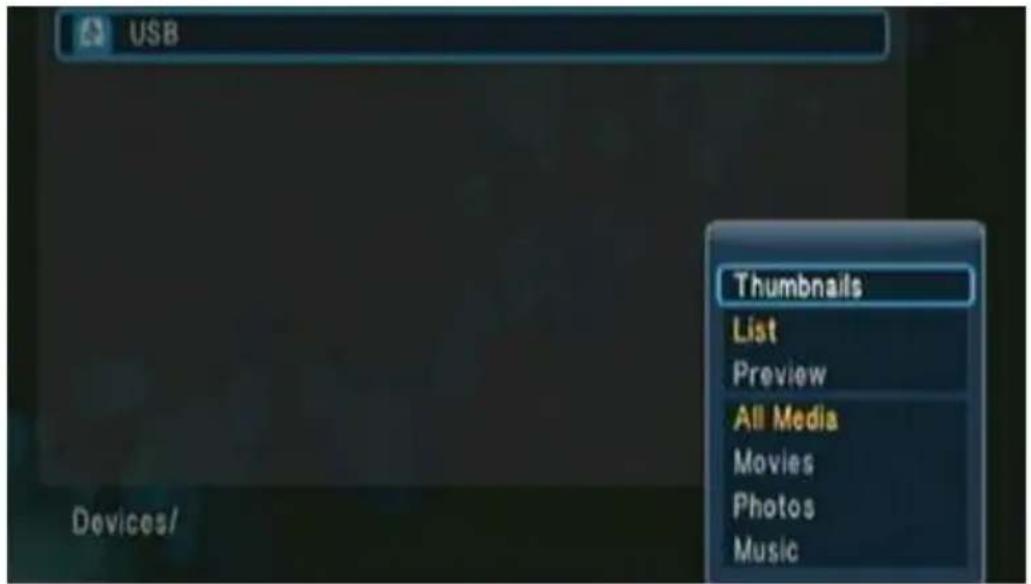USB Thumbnails List Preview All Media Movies Photos Music