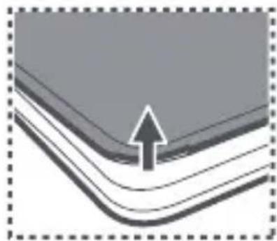 Abstract diagram of layered material with a white arrow indicating upward movement (no text or symbols)
