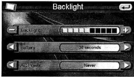 Backlight Backlight Battery 30 seconds AC Power Never