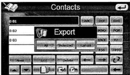 Contacts 0 01 0 02 0 03 Export All Selected Cancel New Edit Delete →
