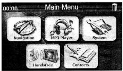 00:00 Main Menu Navigation MP3 Player System Handsfree Contacts