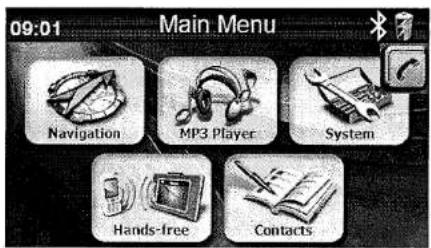 09:01 Main Menu Navigation MP3 Player System Hands-free Contacts