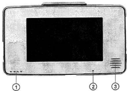 Diagram of a digital device with labeled components: screen, buttons, and ventilation slots