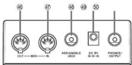 46 47 48 49 50 OUT — MIDI — IN ASSIGNABLE JACK DC 9V @-8-0 PHONES/ OUTPUT