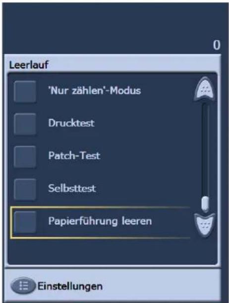 Leerlauf 'Nur zählen'-Modus Drucktest Patch-Test Selbsttest Papierführung leeren Einstellungen