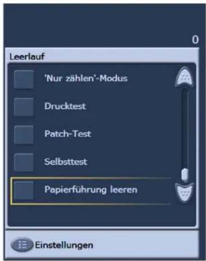 Leerlauf 'Nur zählen'-Modus Drucktest Patch-Test Selbsttest Papierführung leeren Einstellungen