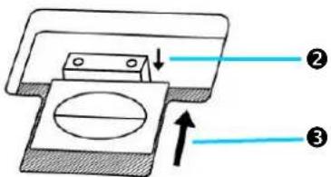 Technical diagram showing a mechanical assembly with labeled parts and directional arrows indicating motion or force.