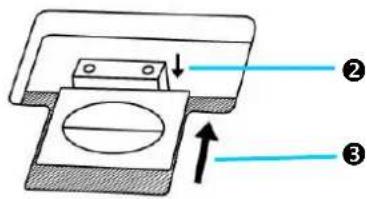 Technical diagram showing a mechanical assembly with labeled parts and directional arrows indicating movement or force.