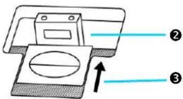 Technical diagram showing a mechanical assembly with labeled parts and an upward arrow indicating motion or force.
