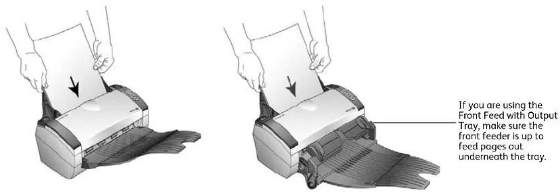 If you are using the Front Feed with Output Tray, make sure the front feeder is up to feed pages out underneath the tray.