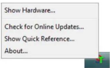 Show Hardware... Check for Online Updates... Show Quick Reference... About...