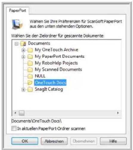 PaperPort Wählen Sie Ihre Präferenzen für ScanSoft.PaperPort aus den unten stehenden Optionen. Wählen Sie den Zielordner für gescannte Dokumente: Documents My OneTouch Archive My PaperPort Documents My RoboHelp Projects My Scanned Documents NULL OneTouch Docs SnagIt Catalog Documents\OneTouch Docs\ In aktuellen PaperPort-Ordner scannen OK Abbrechen Übernehmen Hife