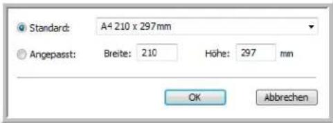 Standard: A4 210 x 297mm Angepasst: Breite: 210 Höhe: 297 mm OK Abbrechen