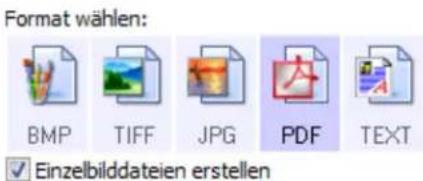 Format wählen: BMP TIFF JPG PDF TEXT Einzelbilddateien erstellen