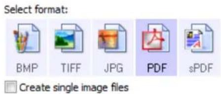 Select format: BMP TIFF JPG PDF sPDF Create single image files