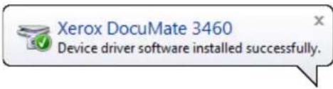 Xerox DocuMate 3460 Device driver software installed successfully.