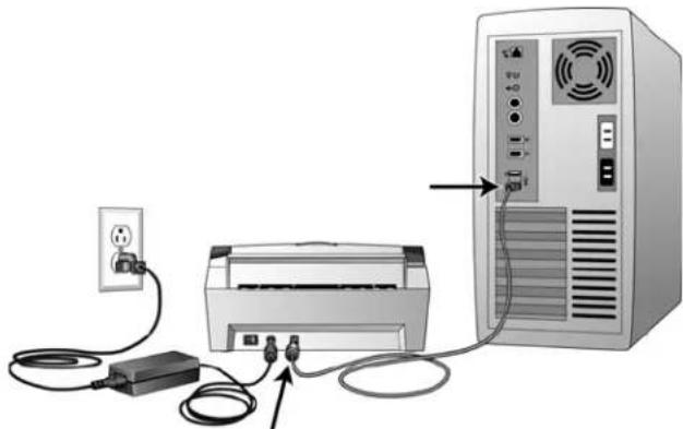 XEROX DocuMate 3460 - Anschließen des USB-Kabels und Einschalten des Geräts - 2