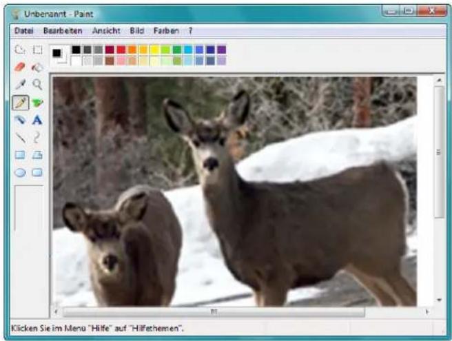 Unberannt - Paint Datei Bearbeiten Ansicht Bild Farben ? Klicken Sie im Menu "Hilfe" auf "Hilfeshemen".
