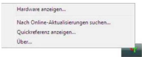 Hardware anzeigen... Nach Online-Aktualisierungen suchen... Quickreferenz anzeigen... Über...