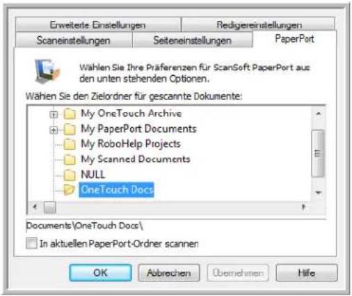 Erweitere Einsellungen Redgierestellungen Scaneinstellungen Seiteneinstellungen PaperPort Wählen Sie ihre Präferenzen für ScanSoft PaperPort aus den unten stehenden Optionen. Wählen Sie den Zielordner für gescannte Dokumente: My OneTouch Archive My PaperPort Documents My RoboHelp Projects My Scanned Documents NULL OneTouch Docs Documents\OneTouch Docs\ In aktuellen PaperPort-Ordner scannen OK Abbrechen Übernehmen Hife