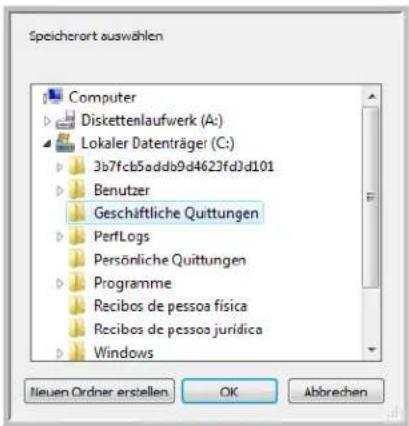 Speicherort auswählen Computer Diskettenlaufwerk (A:) Lokaler Datenträger (C:) 3b7fcb5addb9d4623fd3d101 Benutzer Geschäftliche Quittungen PerfLogs Persönliche Quittungen Programme Recibos de pessoa física Recibos de pessoas jurídica Windows Neuen Ordner erstellen OK Abbrechen