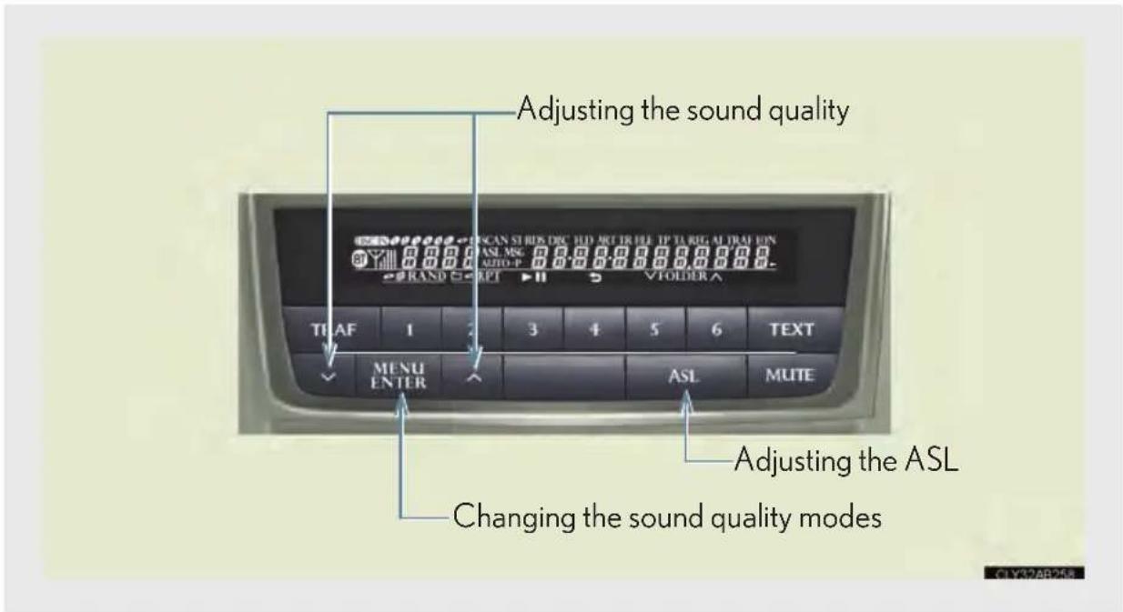 Adjusting the sound quality TI AF 1 2 3 4 5 6 TEXT MENU ENTER ASL MUTE Changing the sound quality modes Adjusting the ASL