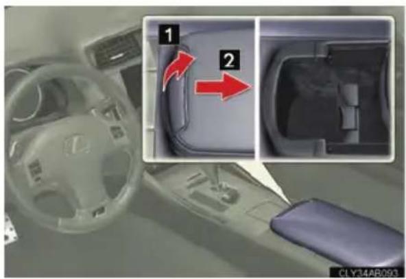 Automotive interior components with numbered annotations highlighting car interior parts and directional arrows