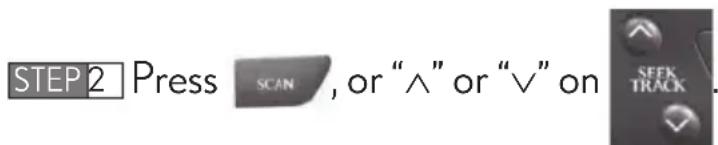 STEP2 Press SCAN, or "^" or "∨" on SEEK TRACK.