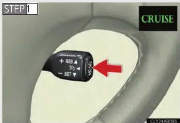 STEP 1 CRUISE + RES ▲ → SET ▼ CLY24AR095