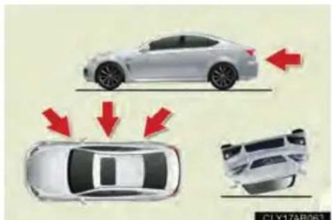 LEXUS IS F (2010) - ■ Types of collisions that may not deploy the SRS airbags (front airbags) - 1
