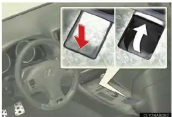 Diagram showing car interior with directional arrows and a highlighted component, likely illustrating vehicle movement or change.